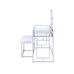 Carenze II - Vanity Set - White Faux Fur & Chrome