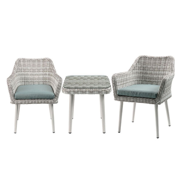 Tashay - 3 Piece Patio Bistro Set - Green Fabric & Beige Wicker