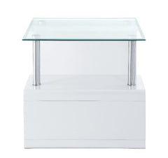 Nevaeh - End Table - Clear Glass Top & White High Gloss