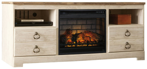 Willowton - 2 Pc. - 64" TV Stand With Faux Firebrick Fireplace Insert - Whitewash