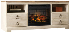 Willowton - 2 Pc. - 64" TV Stand With Faux Firebrick Fireplace Insert - Whitewash