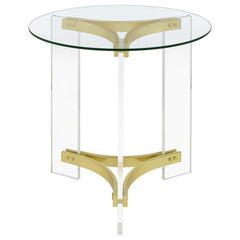 Janessa - Round Glass Top Acrylic Leg End Table Matte - Brass