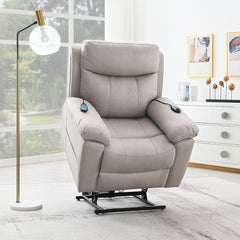 Chriki - Power Recliner With Lift & Heating & Massage - Beige Chenille & Black Finish