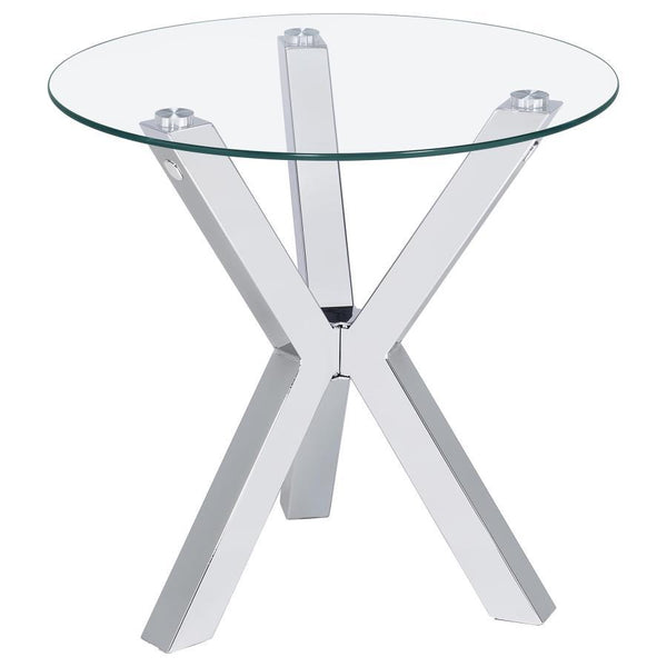 Kenzie - Round Tempered Glass Top End Side Table - Chrome
