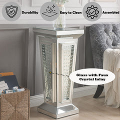 Nysa - Pedestal Stand - Mirrored & Faux Crystals - 36"