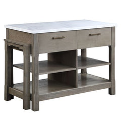 Feivel - Kitchen Island With Pull Out Table - Marble Top & Rustic Oak