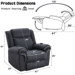 Domana - Power Recliner With Lift & Heating & Massage - Dark Blue Fabric