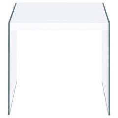 Opal - Square Glass Frame Side End Table - White High Gloss