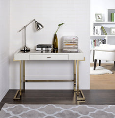 Boice - Vanity Desk - White PU & Champagne Finish