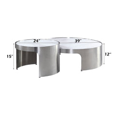 Abilene - Nesting Coffee Table Set - Marble Top & Brush Silver