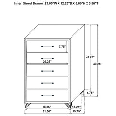 Lucia - 5-Drawer Bedroom Chest Of Drawers - Black