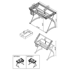 Melo - Glass Top Drafting Table With Storage - Silver