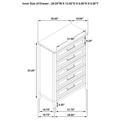 Marielle - 5 Drawer Bedroom Chest - Distressed White