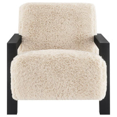 Paquet - Faux Fur Upholstered Chair Solid Wood Arms - Latte