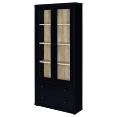 Hawthorne - 4-Shelf Glass Door Tall Cabinet With Drawers - Black