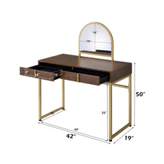 Coleen - 50" Vanity Desk With Mirror & Jewelry Tray - Walnut & Gold