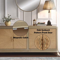 Dodie - Console Cabinet - Natural Oak Sunburst Pattern & Taupe Champaign