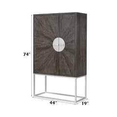 Andra - Bar Cabinet - Hand Brushed Gray Oak & Chrome