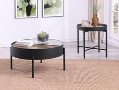 Ozella - Round Coffee Table With Hidden Storage Sandy - Black