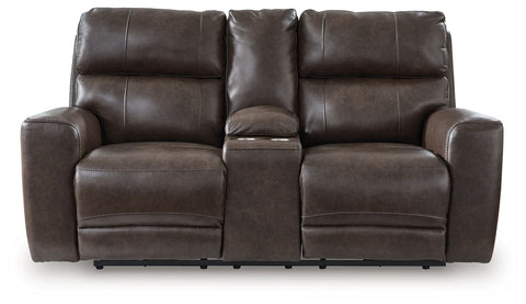 Crossplex - Smoke - Power Recline Loveseat / Console / Adjustable Headrest