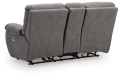 Bakerstein - Power Reclining Loveseat/Console/Adjustable Headrest - Galaxy