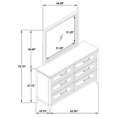 Marielle - 6 Drawers Dresser With Mirror - Distressed White