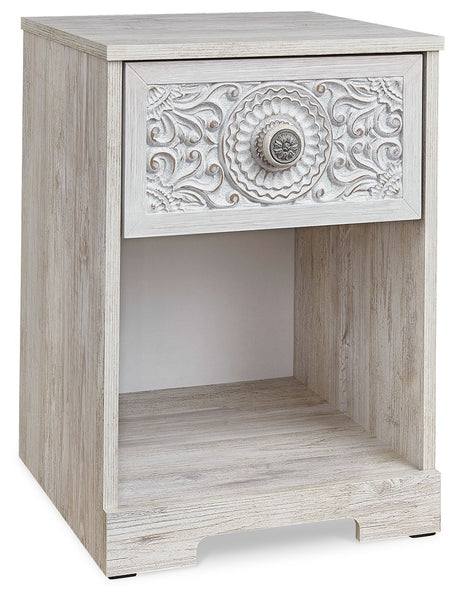 Paxberry - One Drawer Night Stand - Open Cubby - Whitewash
