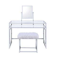 Carenze II - Vanity Desk - White Faux Fur & Chrome