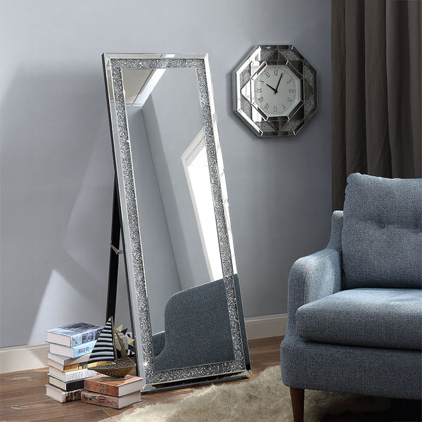 Noralie - 63" X 22" Floor Mirror - Mirrored & Faux Diamonds