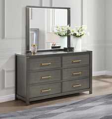 Kieran - 6-Drawer Bedroom Dresser With Mirror - Grey