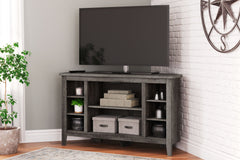 Arlenbry - Gray - Corner TV Stand With Faux Firebrick Fireplace Insert