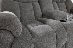 Foreside - Charcoal - Dbl Reclining Loveseat with Console