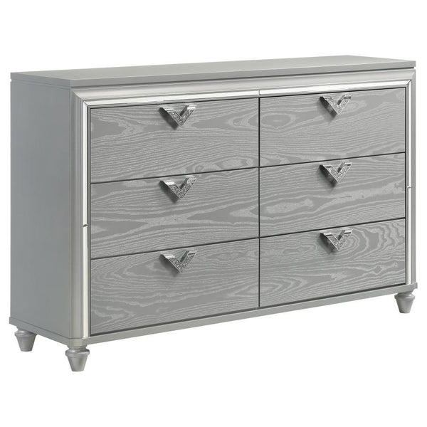 Veronica - 6-Drawer Dresser - Light Silver