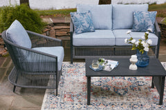 Bridges Beach - Loveseat, Lounge Chairs, Table Set (Set of 4) - Gray