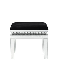 Lotus - Vanity Stool - Black Fabric, Mirrored & Faux Crystals