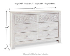 Paxberry - Six Drawer Dresser - Medallion Drawer Pulls - Whitewash