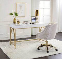 Lightmane - Vanity Desk - White High Gloss & Gold Finish