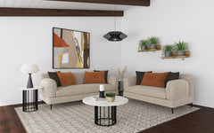 Jade - Chenille Upholstered Sculpted Track Arm Sofa - Latte