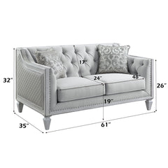 Katia - Loveseat - Light Gray Linen & Weathered White Finish