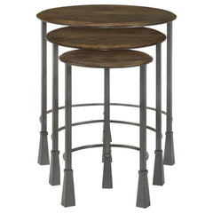 Deja - 3 Piece Round Nesting Table Set - Natural And Gunmetal