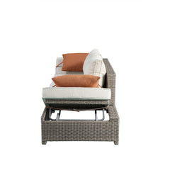 Salena - Patio Sofa & Ottoman - Beige Fabric & Gray Wicker - 26"