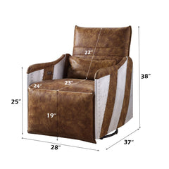 Qalurne - Recliner - 2-Tone Mocha Top Grain Leather & Aluminum