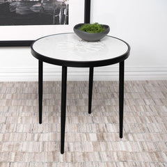 Kofi - Round Marble Top Accent Side Table - White And Black