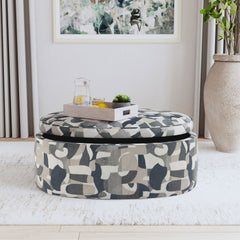 Tomkins - Oval Upholstered Storage Ottoman - Indigo Blue