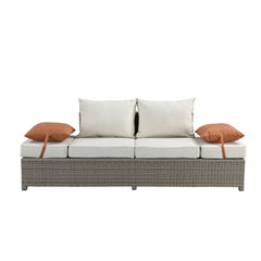 Salena - Patio Sofa & Ottoman - Beige Fabric & Gray Wicker - 26"