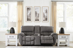 Bakerstein - Power Reclining Loveseat/Console/Adjustable Headrest - Galaxy