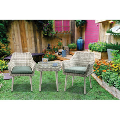 Tashay - Patio Bistro Set - Green Fabric & Beige Wicker