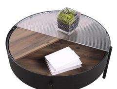 Ozella - Round Coffee Table With Hidden Storage Sandy - Black