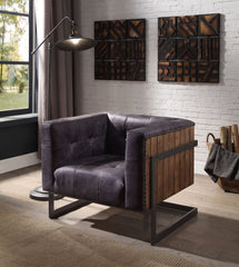 Sagat - Accent Chair - Antique Ebony Top Grain Leather & Rustic Oak