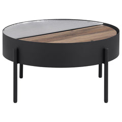 Ozella - Round Coffee Table With Hidden Storage Sandy - Black